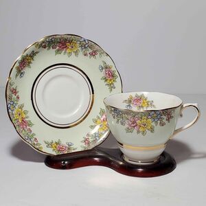 Colclough Teacup and Saucer Green Floral Vintage